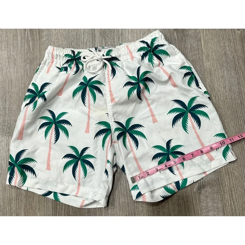 FREE‎ PLANET Swim Shorts Men's Medium White PalmTrees Tropical Swim Trunk Short